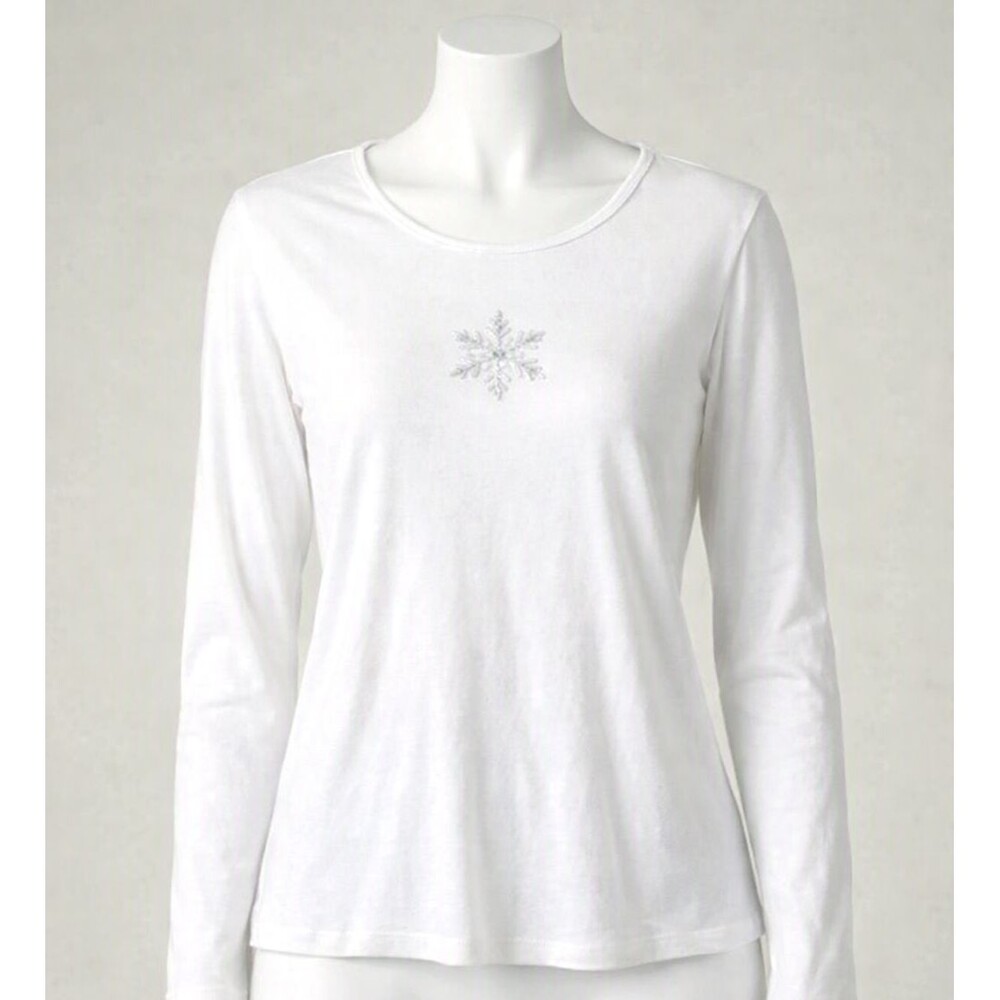Avon Snowflake Long Sleeve Soft Tee Round Neckline 1X 100% Cotton